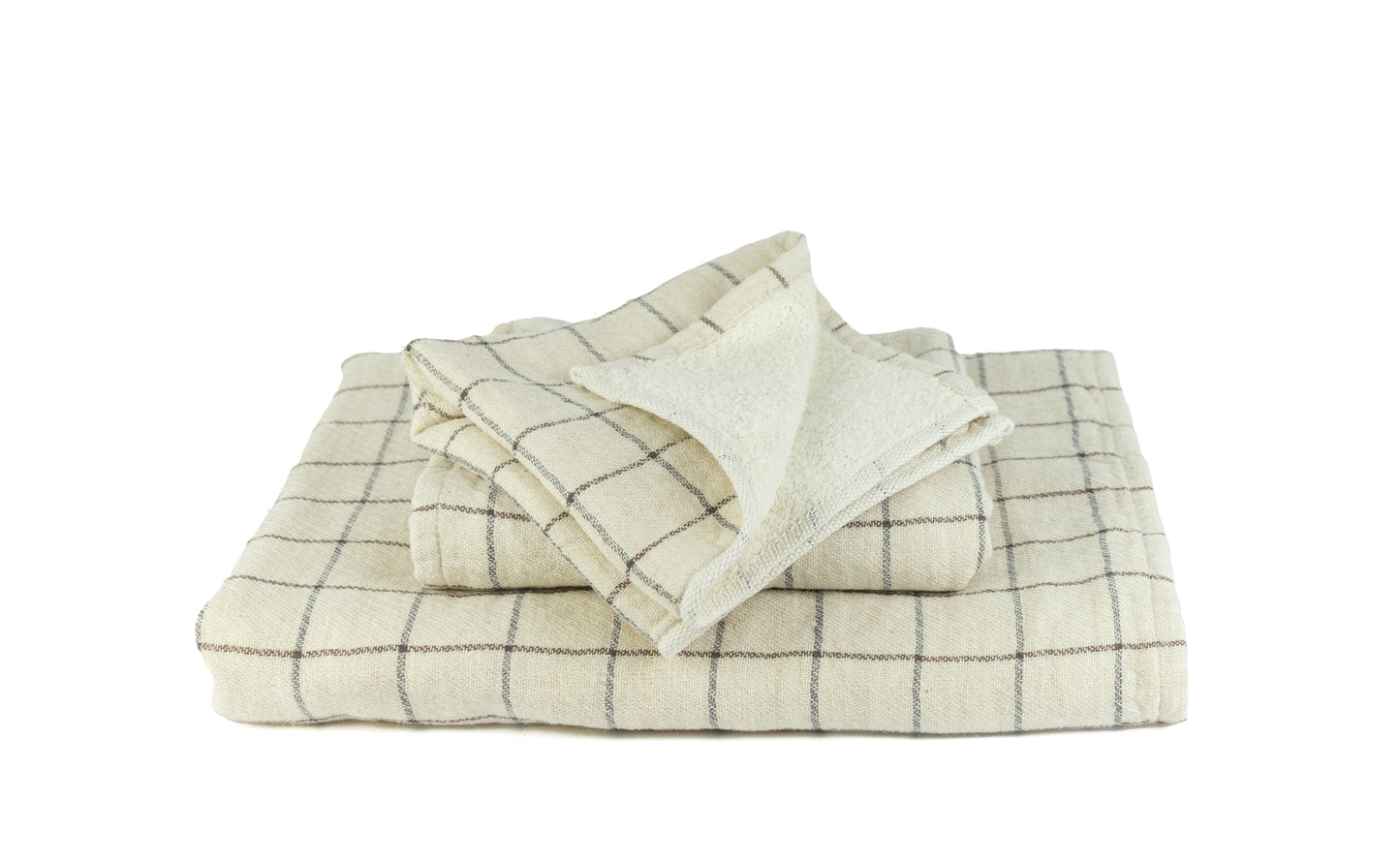 Frotteehandtuch „Graph“ aus pflanzengefärbter Bio- Baumwolle ivory brown