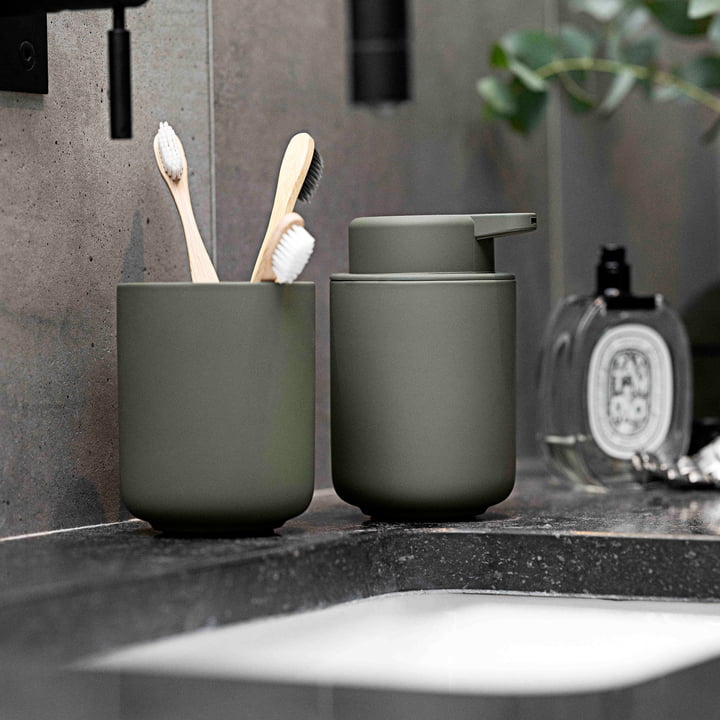 Zone Denmark Ume Zahnputzbecher und Seifenspender Eukalyptus grün